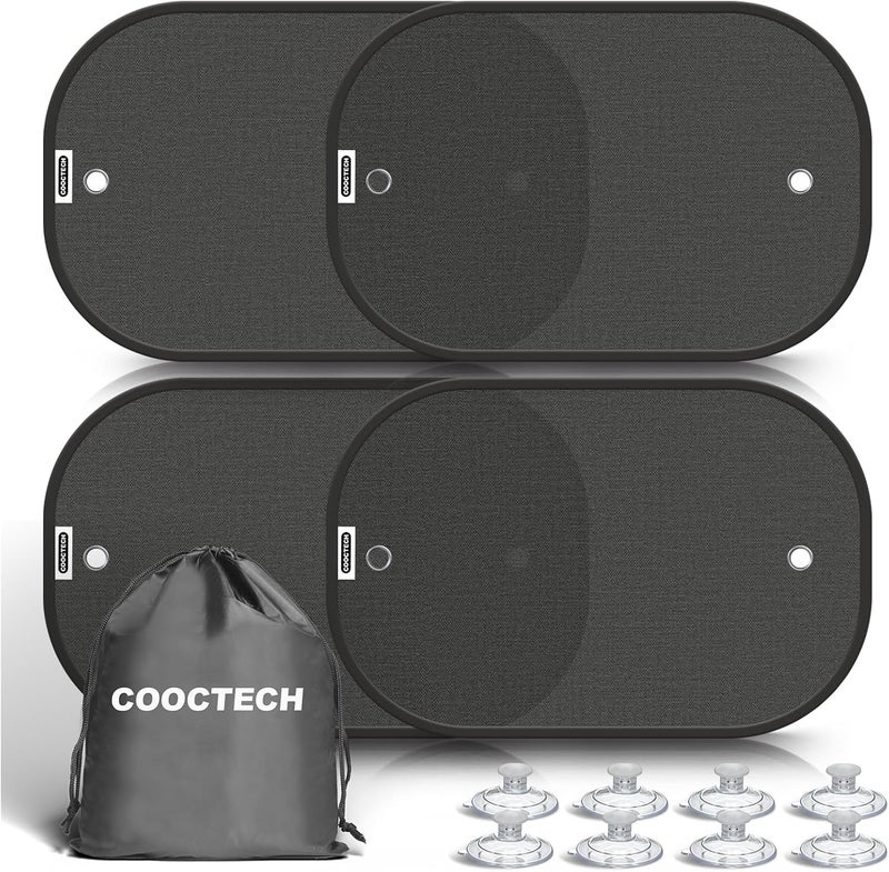 COOCTECH Car Shades for Side Windows 19"x12"(4 Pack),Sun Shade for Car Window with 8 Suction Cups,Window Shades Can Blocks 99.98% UVR,Window Shade for Baby,Glare Shield Protection - Image 1